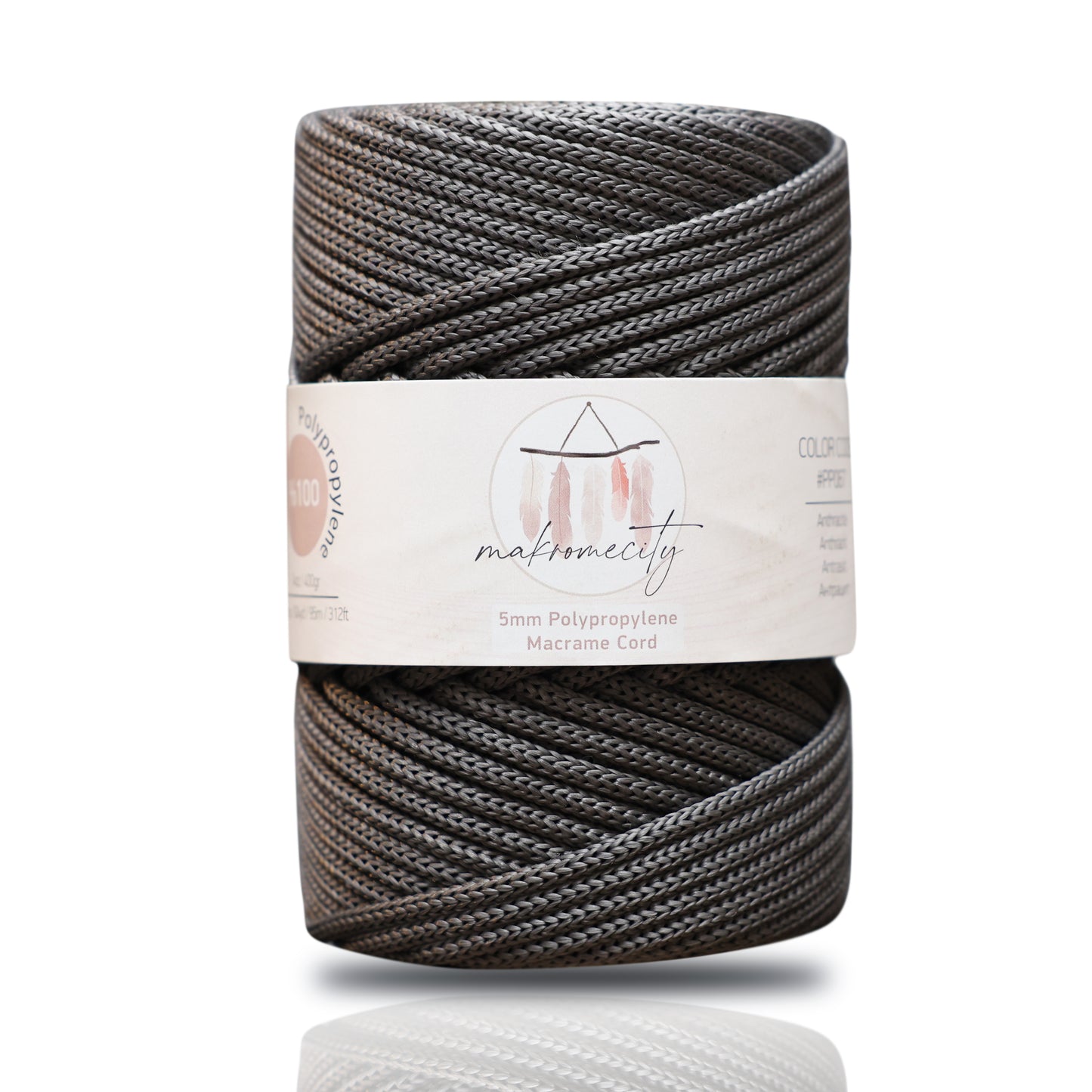Polyester Macrame Cord 5mm x 104 Yards (311 feet) Polypropylene - Anthracite