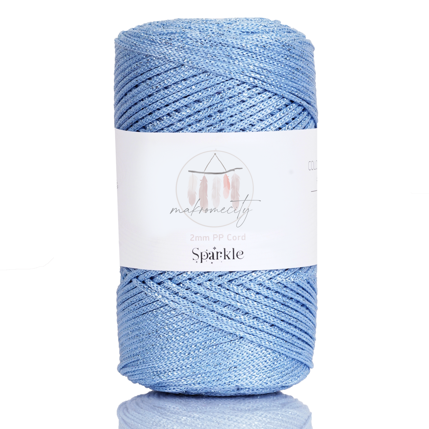 Sparkle Polyester Macrame Cord 2mm x 125 yards (375 feet)  - Baby Blue Sparkle