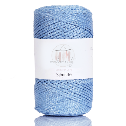 Sparkle Polyester Macrame Cord 2mm x 125 yards (375 feet)  - Baby Blue Sparkle