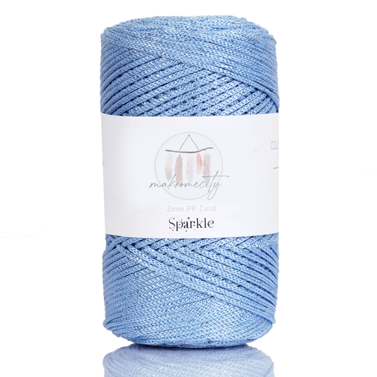 Sparkle Polyester Macrame Cord 2mm x 125 yards (375 feet)  - Baby Blue Sparkle
