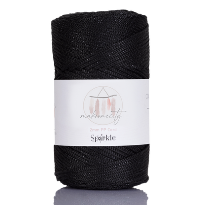 Sparkle Polyester Macrame Cord 2mm x 125 yards (375 feet)  - Black Sparkle