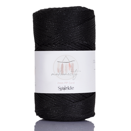Sparkle Polyester Macrame Cord 2mm x 125 yards (375 feet)  - Black Sparkle