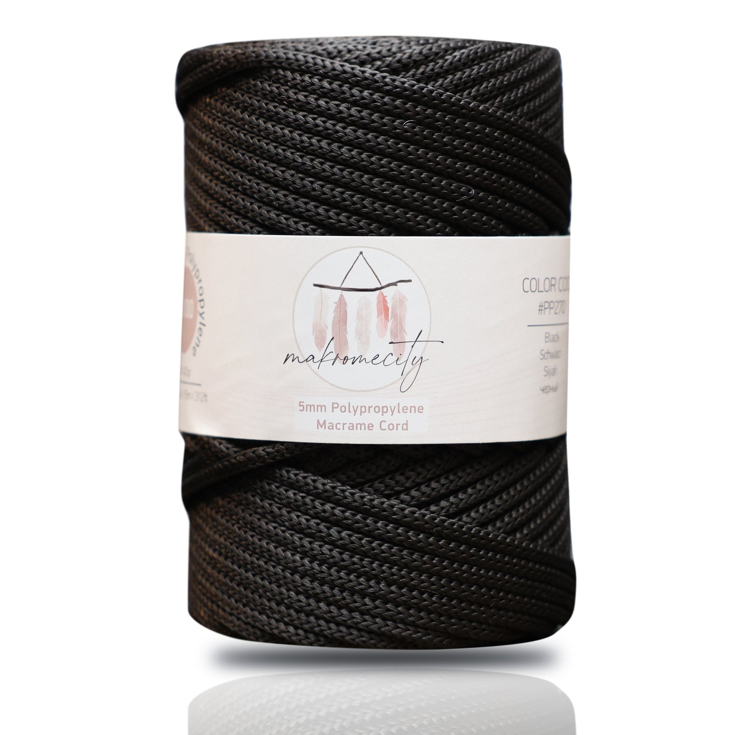 Polyester Macrame Cord 5mm x 104 Yards (311 feet) Polypropylene - Black