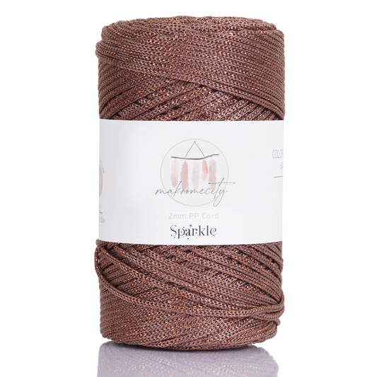 Sparkle Polyester Macrame Cord 2mm x 125 yards (375 feet)  - Copper Sparkle