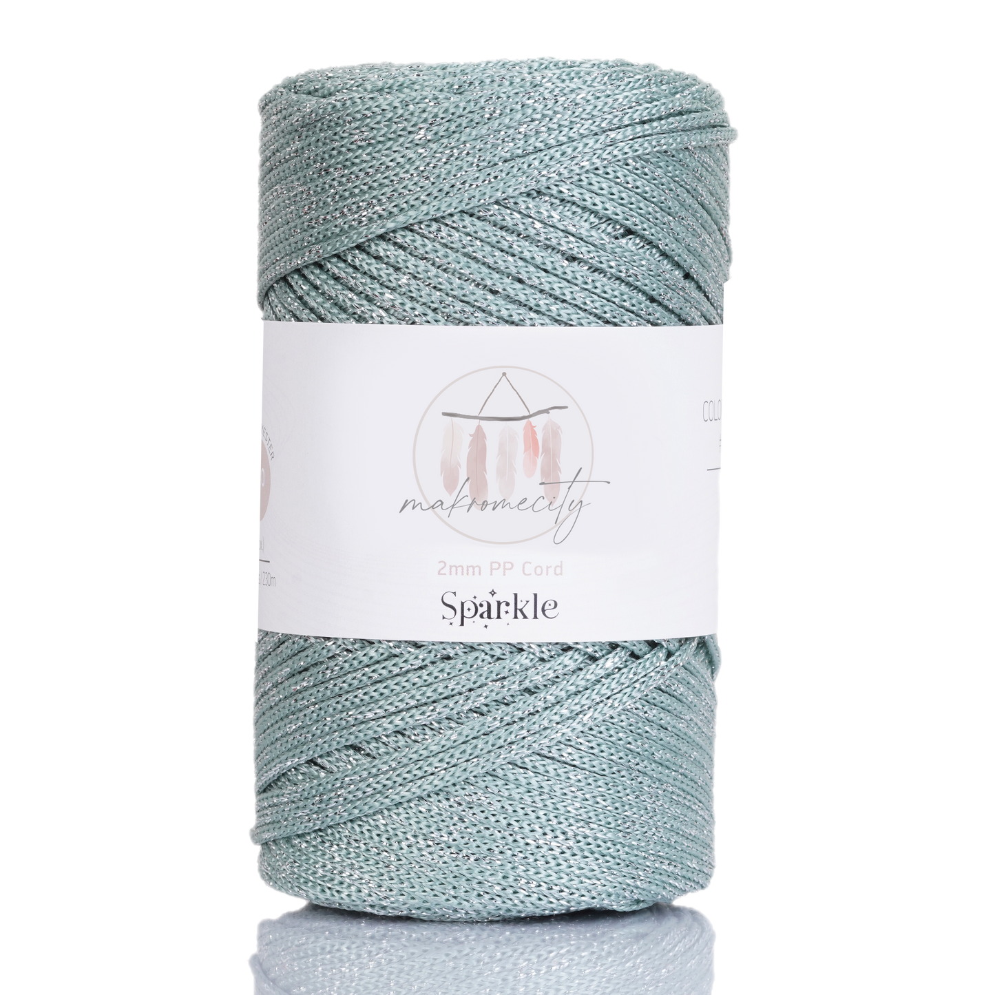 Sparkle Polyester Macrame Cord 2mm x 250 yards (750 feet)  - Crepe Green Sparkle