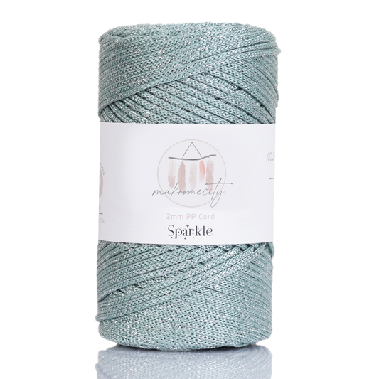 Sparkle Polyester Macrame Cord 2mm x 125 yards (375 feet)  - Crepe Green Sparkle