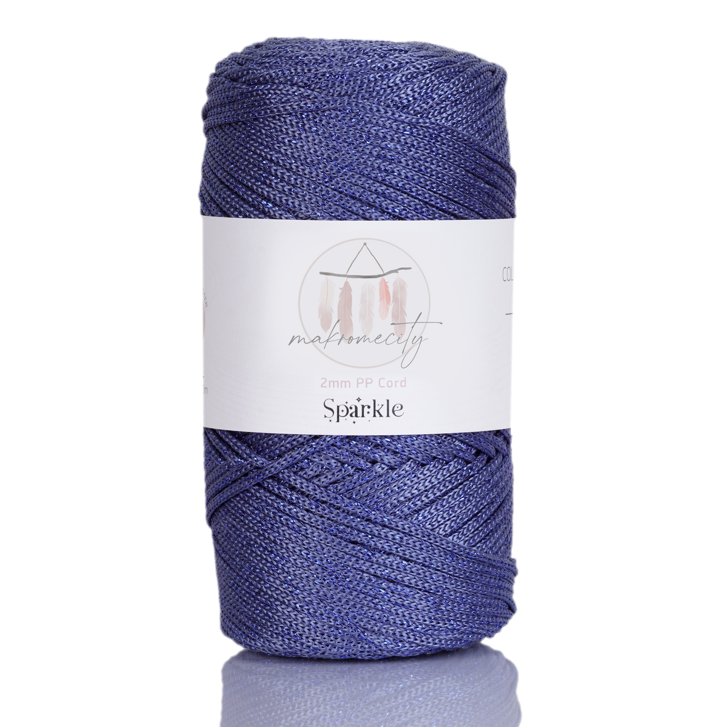 Sparkle Polyester Macrame Cord 2mm x 125 yards (375 feet)  - Denim Blue Sparkle