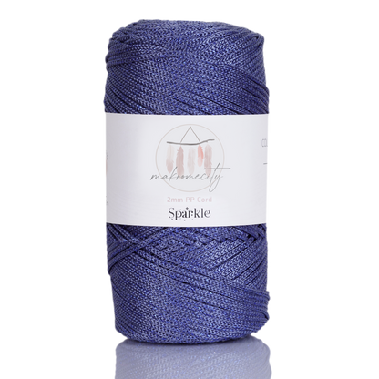 Sparkle Polyester Macrame Cord 2mm x 125 yards (375 feet)  - Denim Blue Sparkle