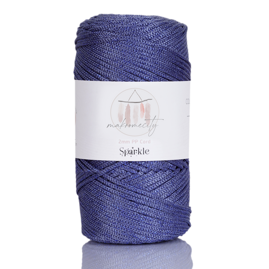 Sparkle Polyester Macrame Cord 2mm x 125 yards (375 feet)  - Denim Blue Sparkle