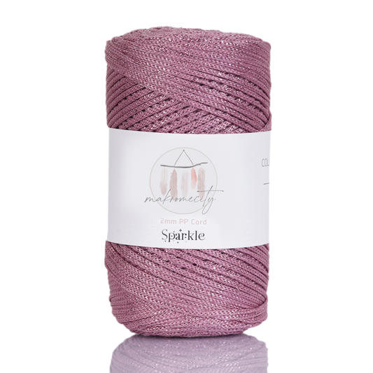 Sparkle Polyester Macrame Cord 2mm x 125 yards (375 feet)  - Dusty Rose Sparkle