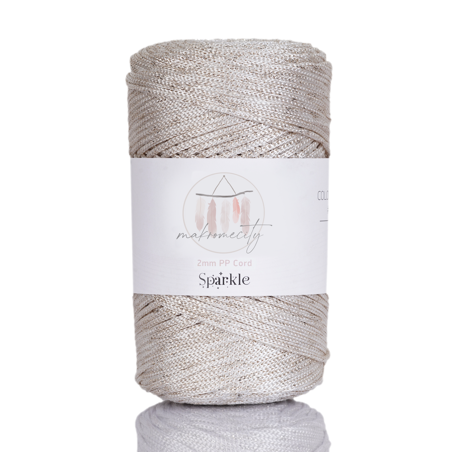 Sparkle Polyester Macrame Cord 2mm x 125 yards (375 feet)  - Ecru Sparkle