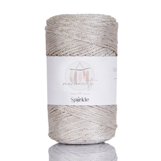 Sparkle Polyester Macrame Cord 2mm x 125 yards (375 feet)  - Ecru Sparkle