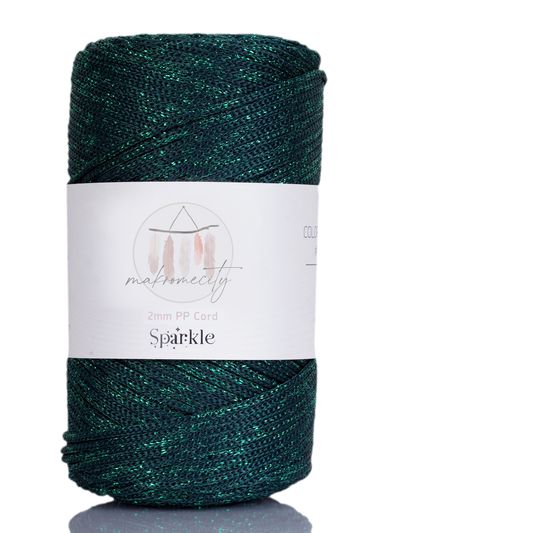 Sparkle Polyester Macrame Cord 2mm x 125 yards (375 feet)  - Forest Green Sparkle