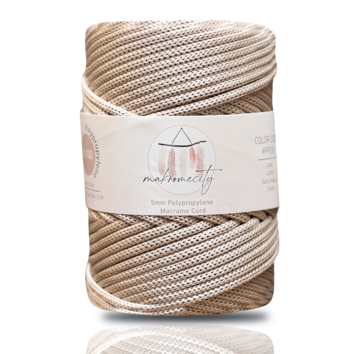 Polyester Macrame Cord 5mm x 104 Yards (311 feet) Polypropylene - Latte
