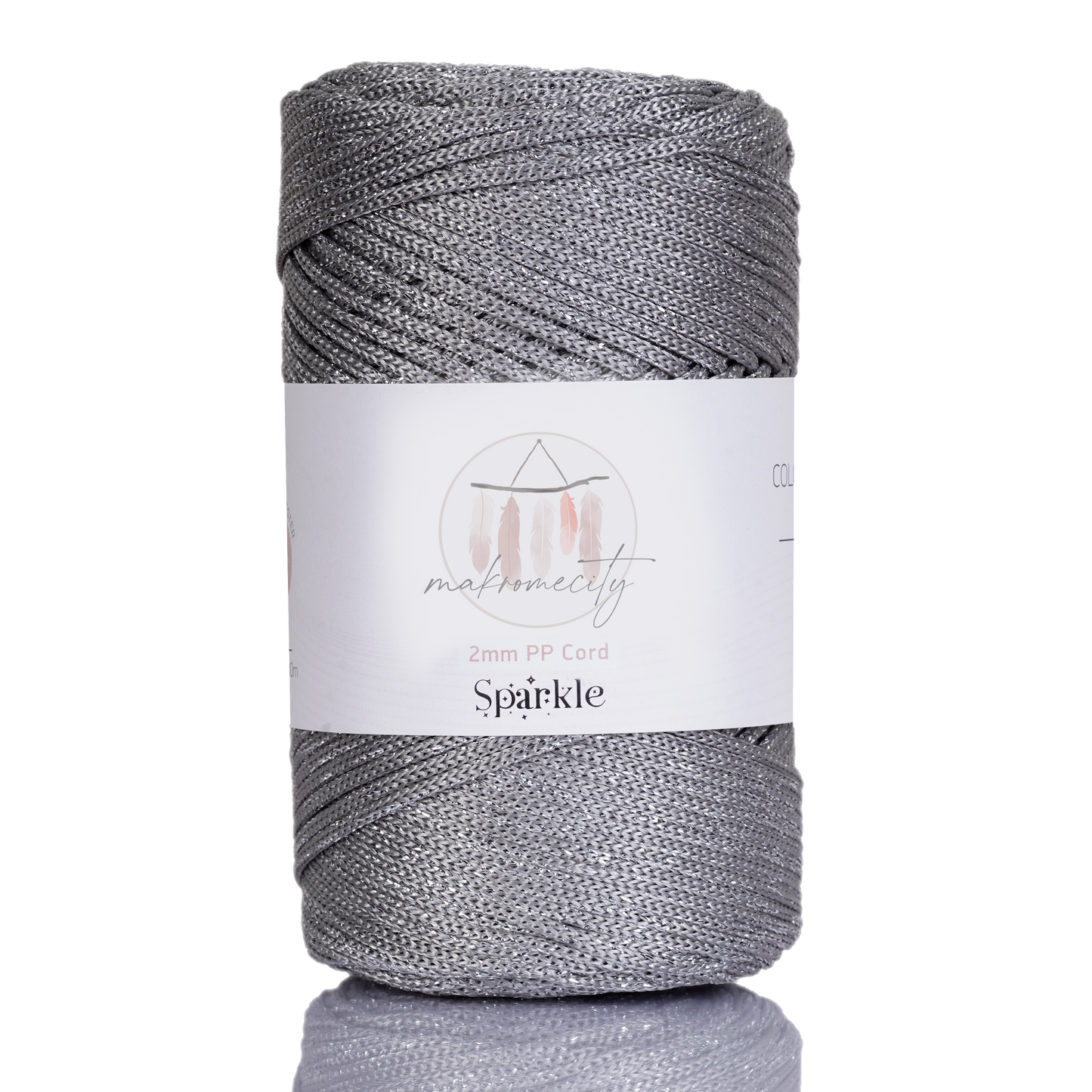 Sparkle Polyester Macrame Cord 2mm x 250 yards (750 feet)  - Light Grey Sparkle