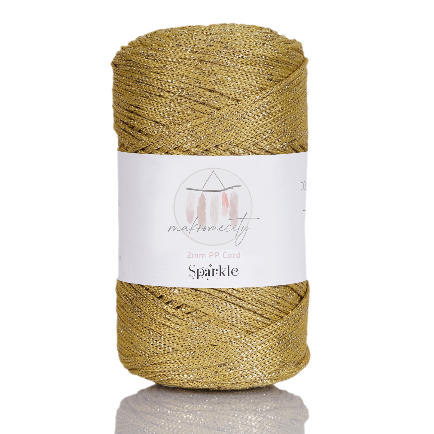 Sparkle Polyester Macrame Cord 2mm x 125 yards (375 feet)  - Mustard Sparkle