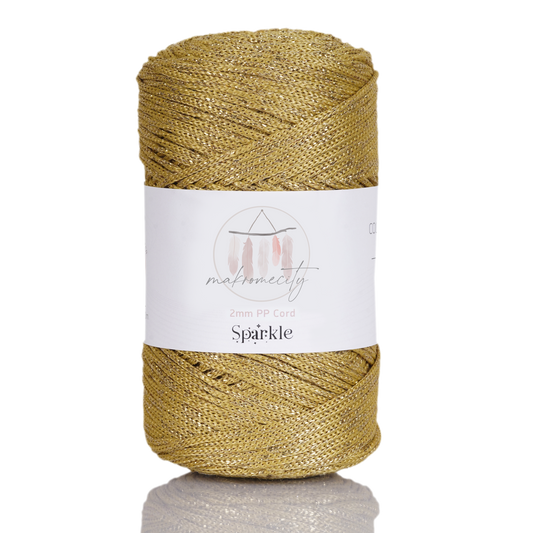 Sparkle Polyester Macrame Cord 2mm x 125 yards (375 feet)  - Mustard Sparkle