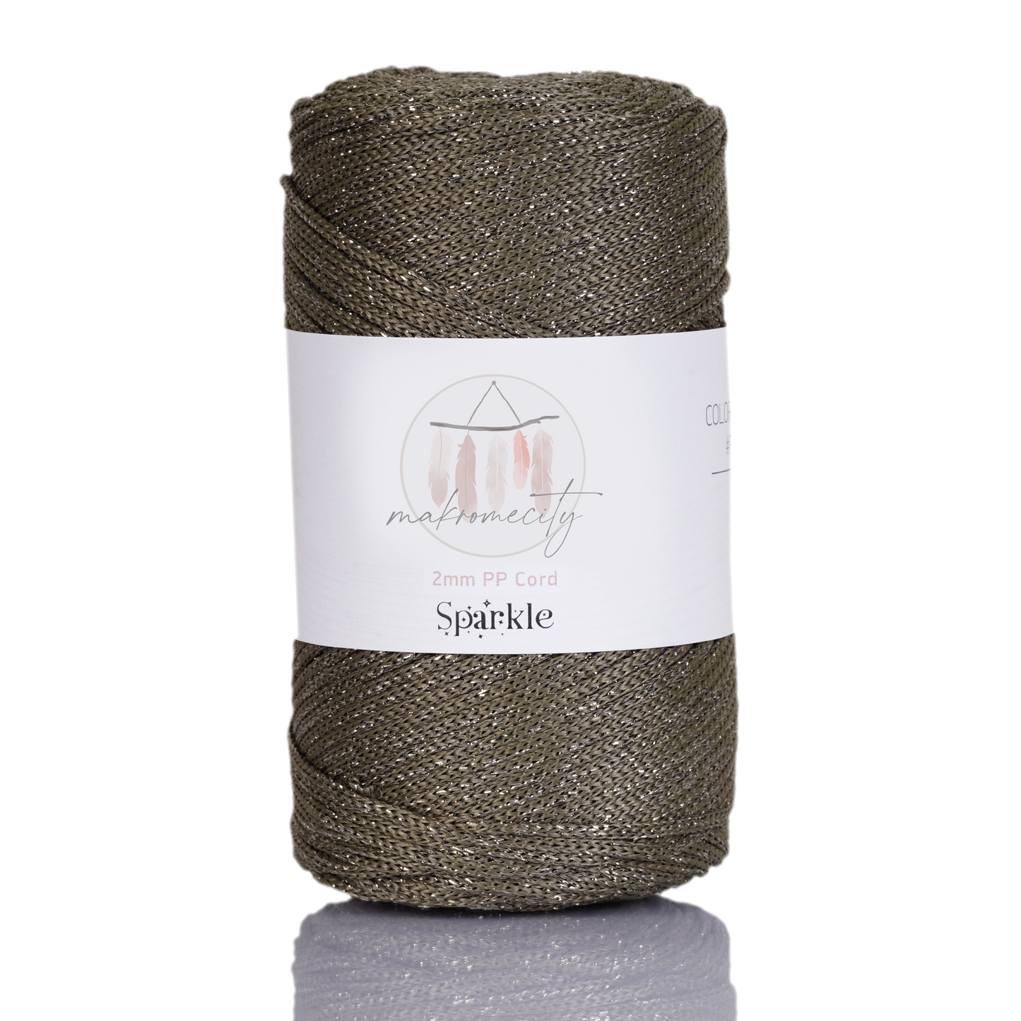 Sparkle Polyester Macrame Cord 2mm x 125 yards (375 feet)  - Olive Drab Sparkle