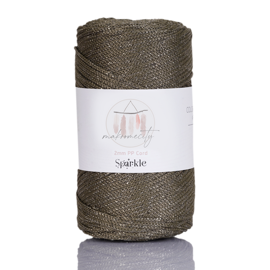 Sparkle Polyester Macrame Cord 2mm x 125 yards (375 feet)  - Olive Drab Sparkle