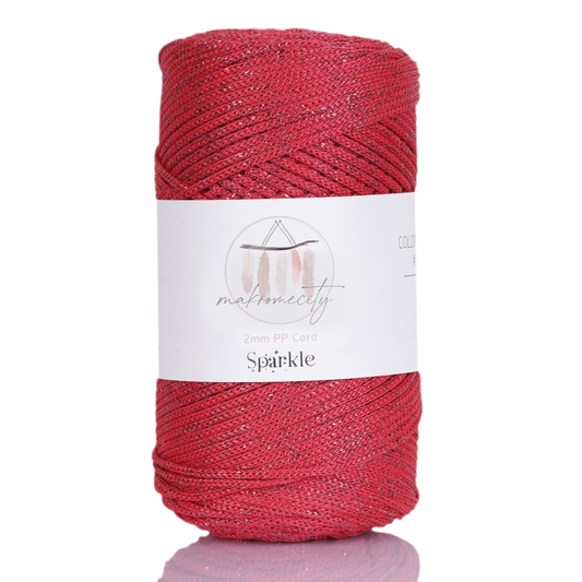Sparkle Polyester Macrame Cord 2mm x 125 yards (375 feet)  - Red Sparkle