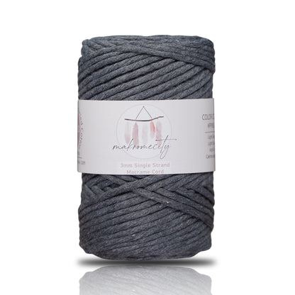 Single Strand Macrame Cord 3 mm x 109 Yards (295 feet) - Anthracite