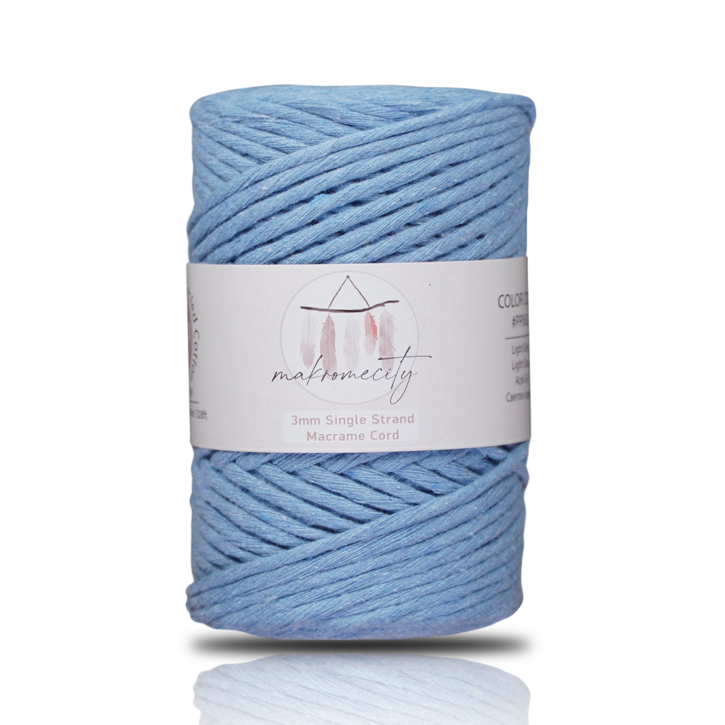 Single Strand Macrame Cord 3 mm x 109 Yards (328 feet) - Baby Blue