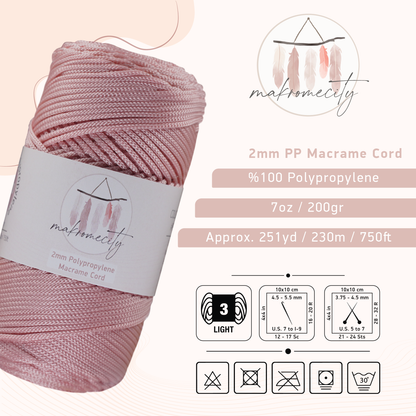 Polyester Macrame Cord 2mm x 250 yards (750 feet)  - Baby Pink