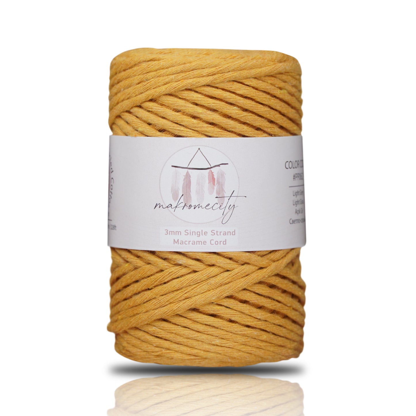 Single Strand Macrame Cord 3 mm x 109 Yards (328 feet) - Mustard